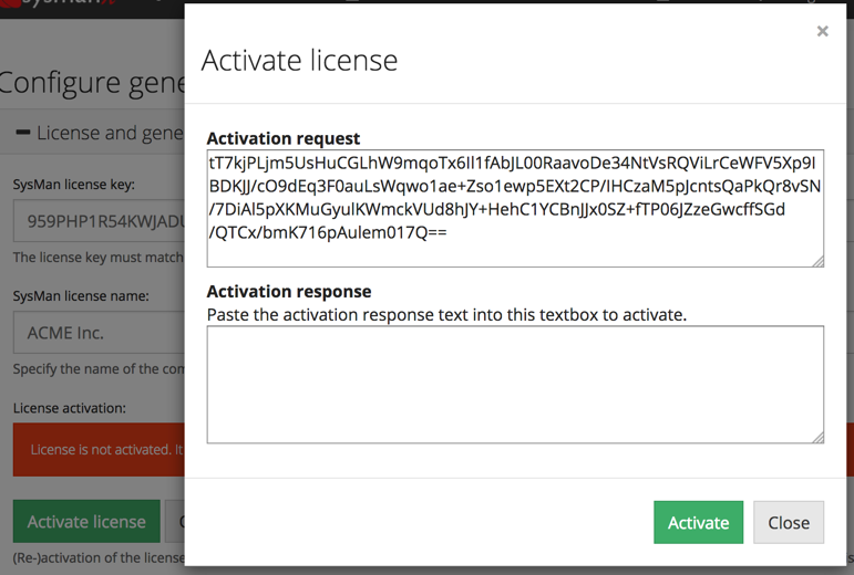 Screenshot of activation offline