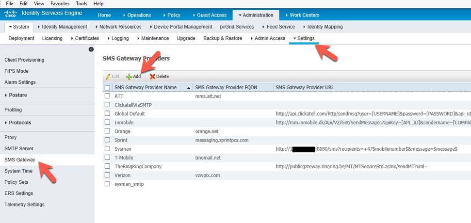 Screenshot of Cisco ISE settings