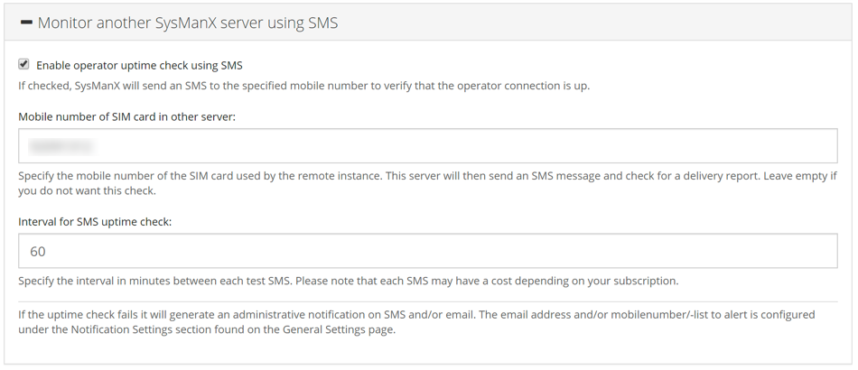 Screenshot of DualServer SMS uptime check