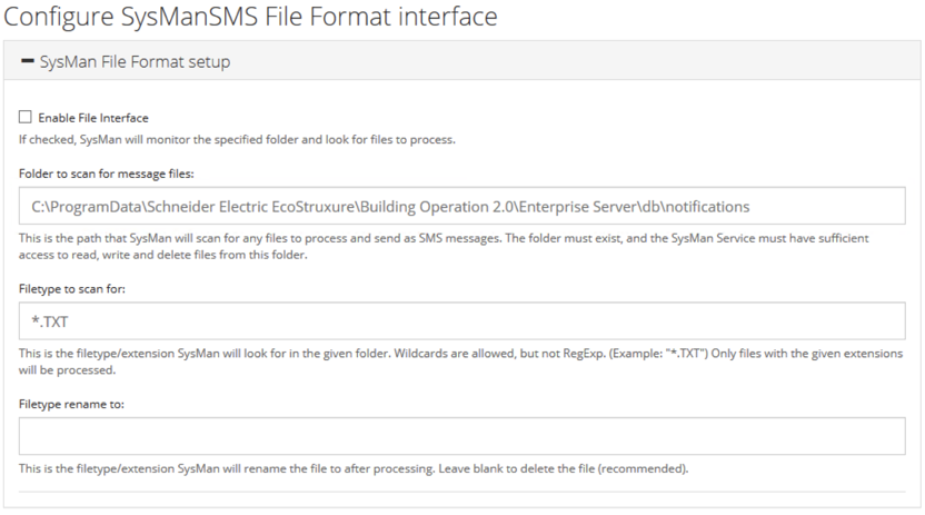 Screenshot of Ecostruxure SMTP setup