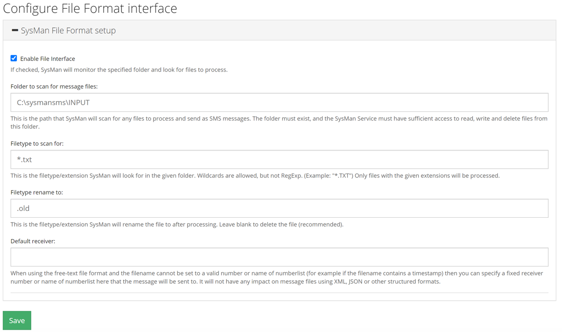 Screenshot of file interface settings