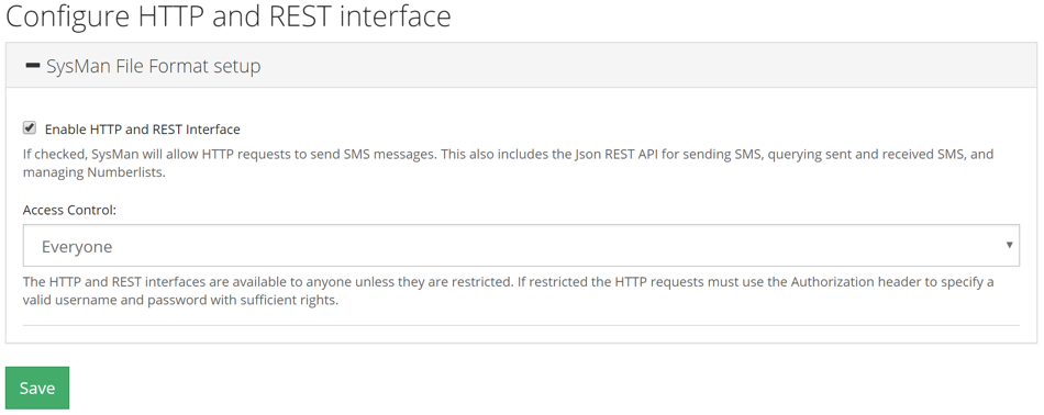 Screenshot of HTTP interface settings