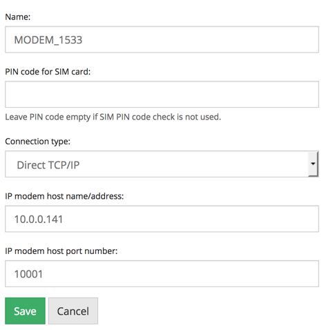 Screenshot of modem settings page