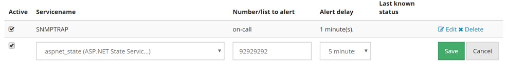 Screenshot of edit Monitored Services