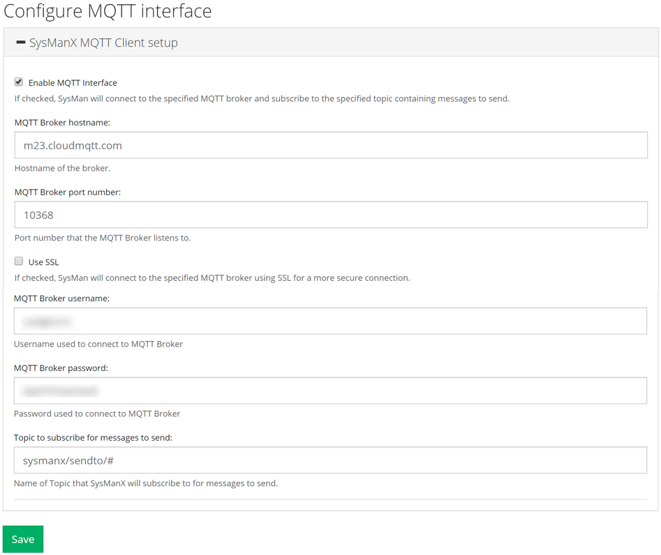 Screenshot of MQTT interface settings
